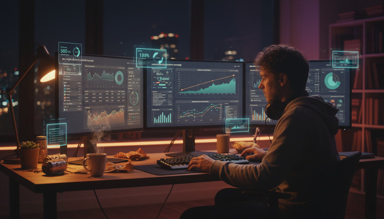 AppWatch analytics dashboard — multi-monitor developer setup